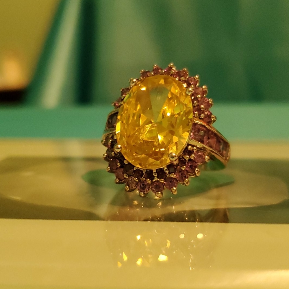 Lemon Yellow and Amethyst size 9 Ring